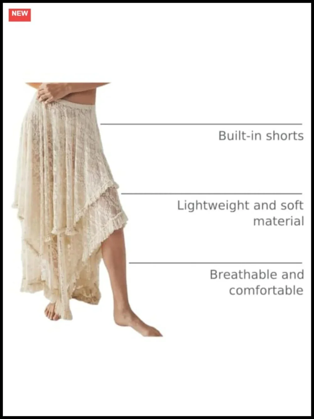 Lace Maxi Skirt Women Asymmetrical Flowy Boho Ruffle Hem Lightweight Sheer